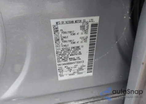 2004 Nissan Pathfinder Armada Se Off-Road from USA, damaged, VIN 5N1AA08B84N720013